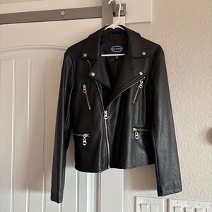 NEW Scoop  Black Faux Leather Moto Jacket Coat LARGE / 12-14